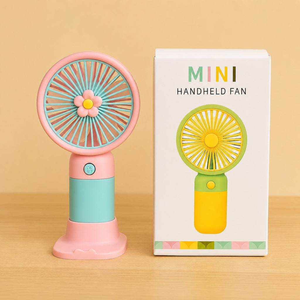 Portable Mini Rechargeable Fan with Stand & USB Cable (Gift Box, Random Color)