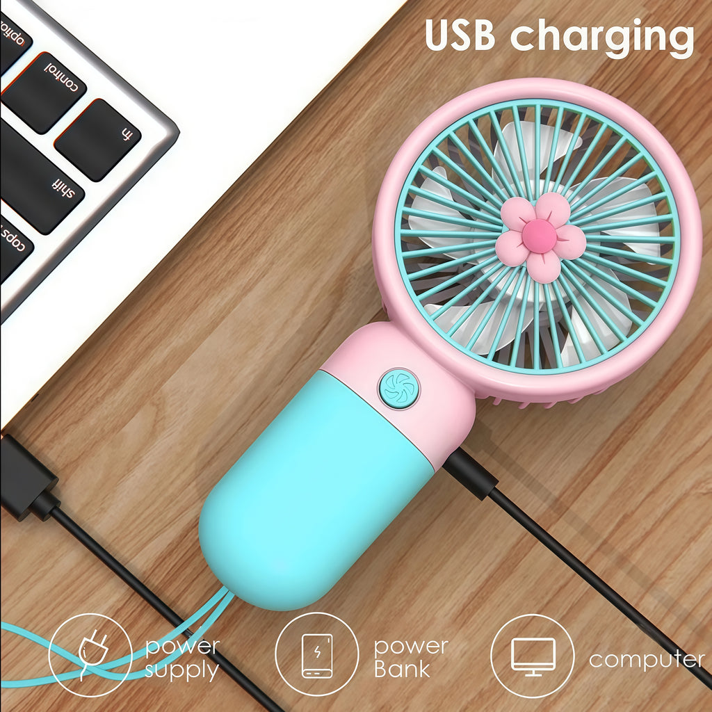Portable Mini Rechargeable Fan with Stand & USB Cable (Gift Box, Random Color)