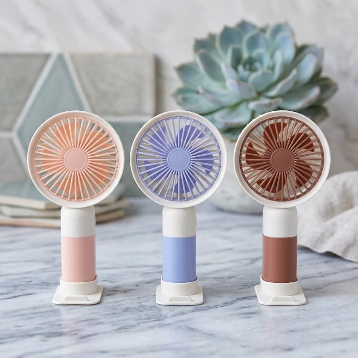 Mini Rechargeable Handheld Fan with Mobile Stand Portable Single-Speed Desktop Cooling Fan